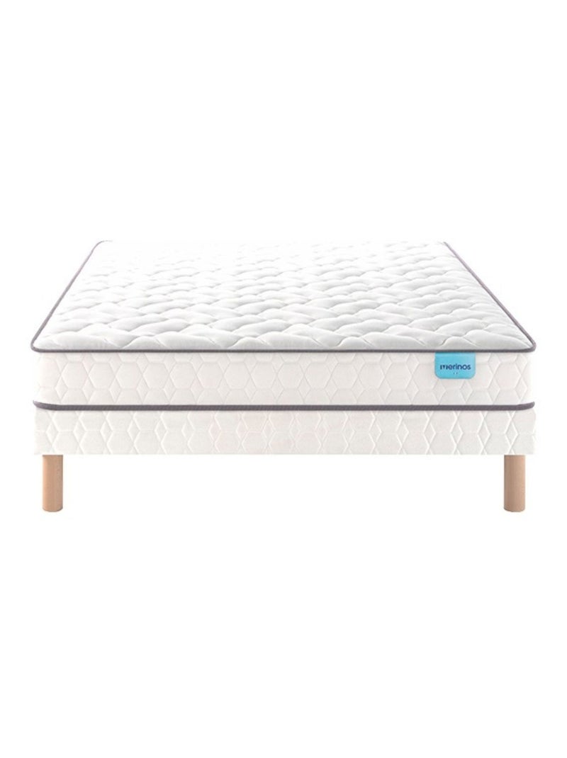 Ensemble matelas mousse haute densité OPTILIT, sommier TWIST et pieds Blanc - Kiabi