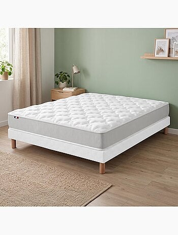 Ensemble matelas mousse haute densité sommier déco blanc