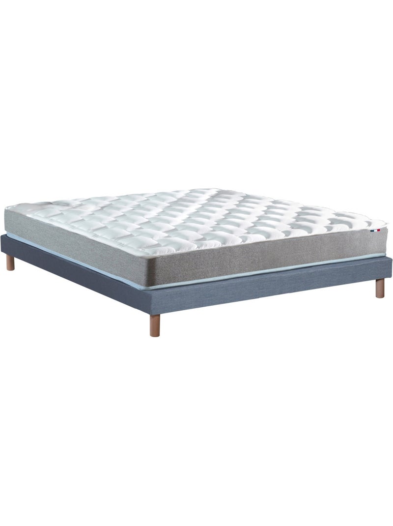 Ensemble matelas mousse haute résilience CIRRUS avec sommier - confort français - Bleu denim Blanc Bleu - Kiabi