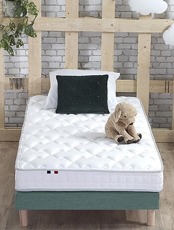 Ensemble Matelas Mousse Haute Résilience ESSENCE + Latex 3 zones +Sommier , Sommier Vert