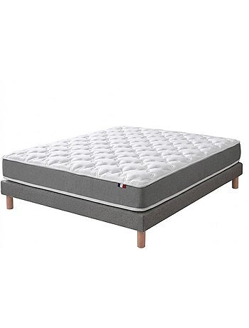 Ensemble matelas mousse haute résilience, H16, sommier en kit gris