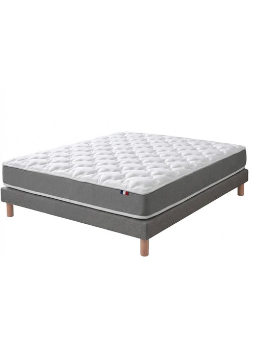 Ensemble matelas mousse haute résilience, H16, sommier en kit gris - Kiabi Ensemble matelas mousse haute résilience, H16, sommier en kit gris - Kiabi