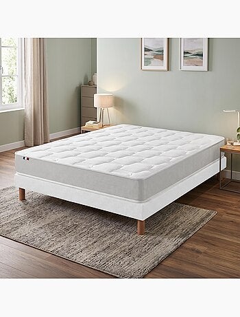 Ensemble matelas mousse haute résilience sommier déco blanc
