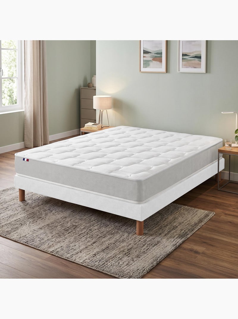 Ensemble matelas mousse haute résilience sommier déco blanc Blanc - Kiabi