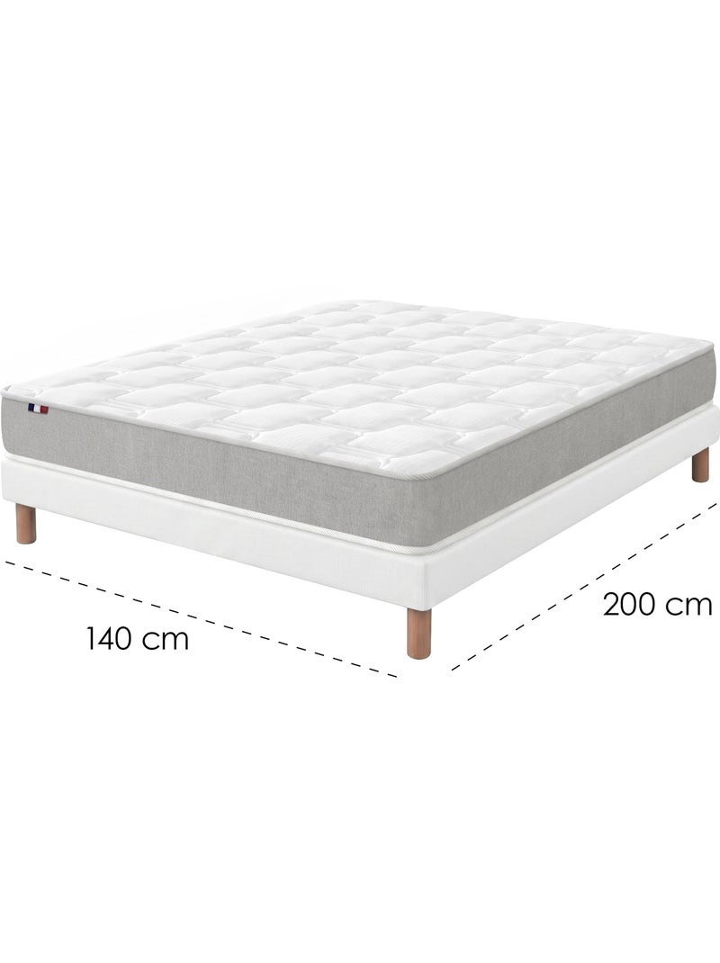 Ensemble matelas mousse haute résilience sommier déco blanc Blanc - Kiabi