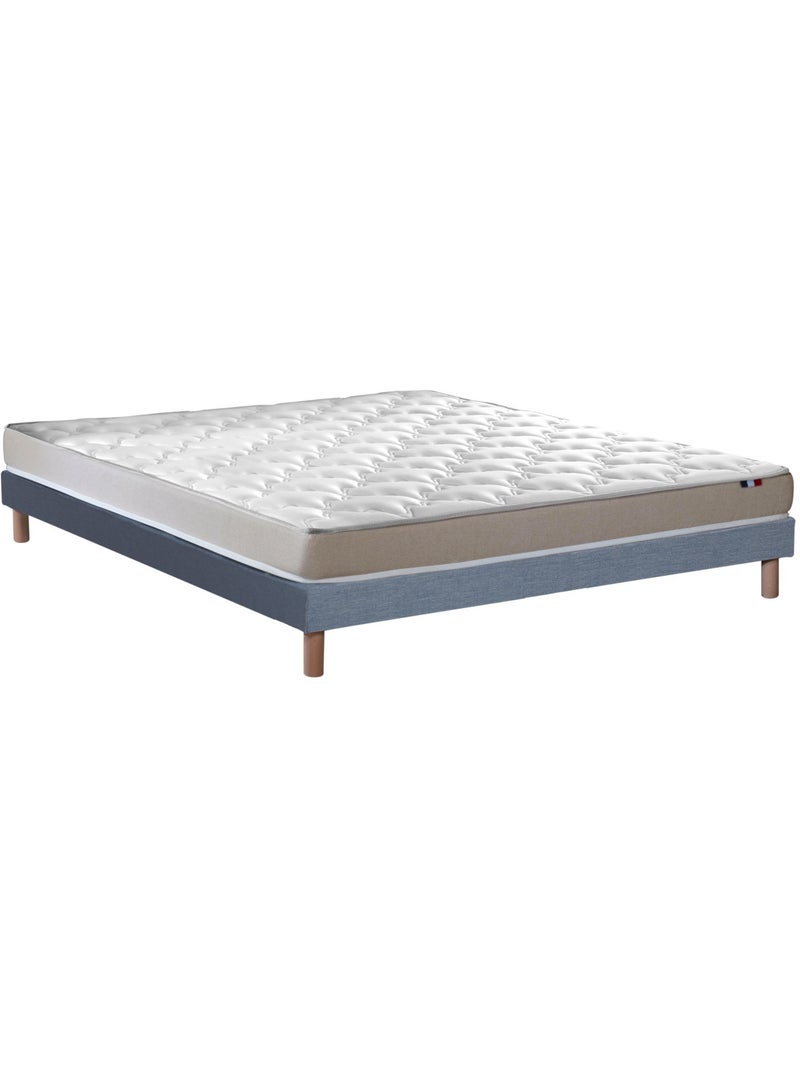 Ensemble matelas mousse latex 3 zones sommier bleu 140x190 Blanc Bleu - Kiabi