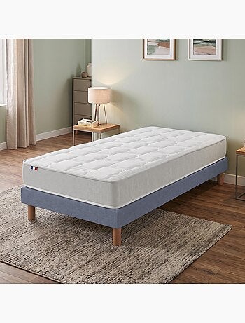 Ensemble matelas mousse mémoire de forme zenith sommier déco bleu