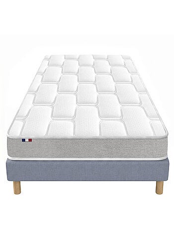 Ensemble matelas mousse mémoire de forme zenith sommier déco bleu