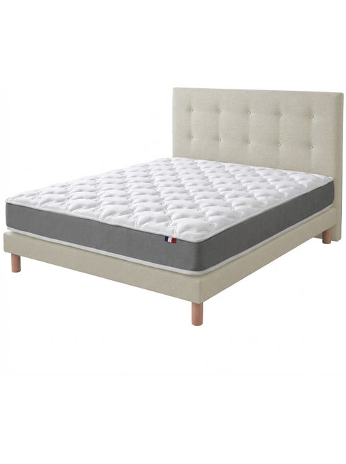 Ensemble matelas mousse mousse, H16, 25 kg/m³, sommier, tete de lit capitonnee beige - Kiabi Ensemble matelas mousse mousse, H16, 25 kg/m³, sommier, tete de lit capitonnee beige - Kiabi