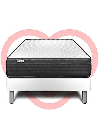 Ensemble Matelas Mousse polyuréthane à mémoire de forme et Sommier tapissier en kit Blanc - VITALPO