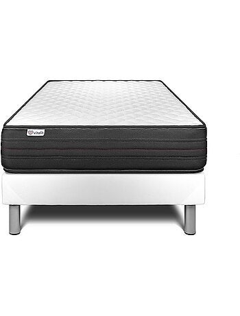 Ensemble Matelas Mousse polyuréthane à mémoire de forme et Sommier tapissier en kit Blanc - VITALPO