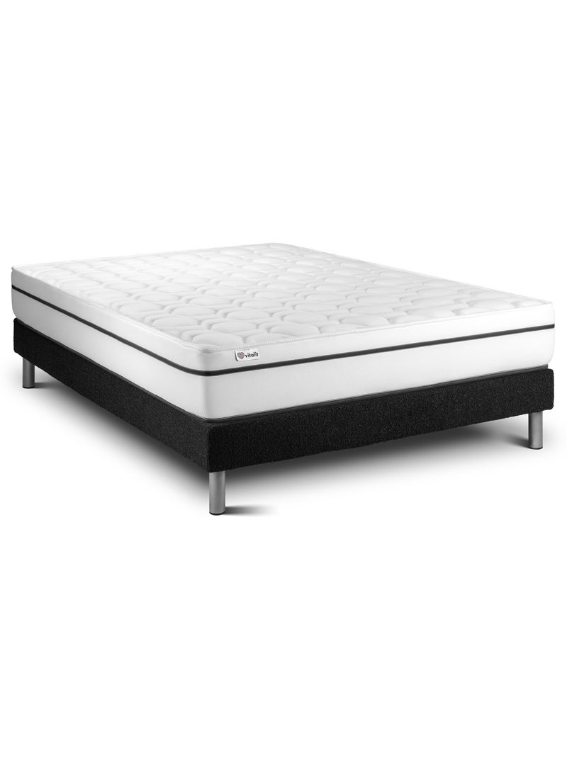 Ensemble Matelas Mousse polyuréthane à mémoire de forme et Sommier tapissier en kit Noir - VITAL SP Noir - Kiabi