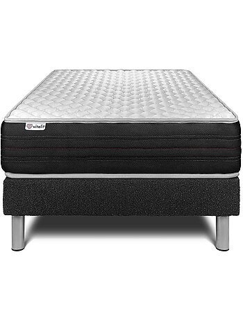 Ensemble Matelas Mousse polyuréthane à mémoire de forme et Sommier tapissier en kit Noir - VITALMEM