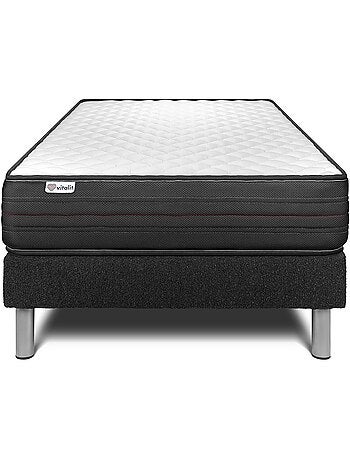 Ensemble Matelas Mousse polyuréthane à mémoire de forme et Sommier tapissier en kit Blanc - VITALPO