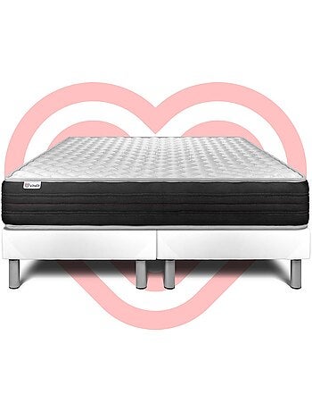 Ensemble Matelas Mousse polyuréthane à mémoire de forme et Sommier Tapissier multi-lattes Blanc - V
