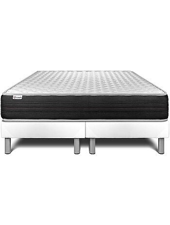 Ensemble Matelas Mousse polyuréthane à mémoire de forme et Sommier Tapissier multi-lattes Blanc - V