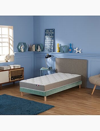 Ensemble matelas mousse réversible sommier bleu 90x190