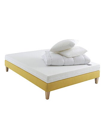 Ensemble matelas mousse, sommier, pieds, couette et oreiller Aurore 100