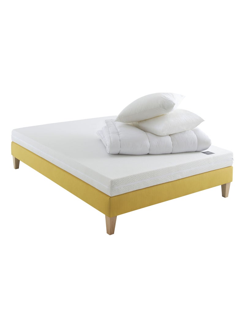 Ensemble matelas mousse, sommier, pieds, couette et oreiller Aurore 100 Blanc - Kiabi