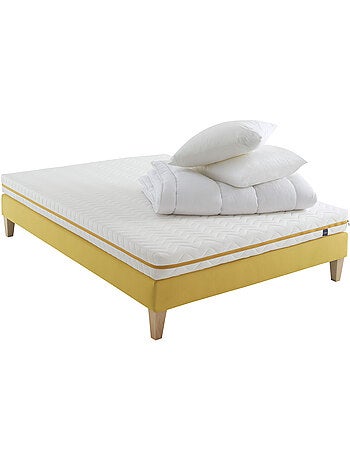 Ensemble matelas mousse, sommier, pieds, couette et oreiller Aurore 200