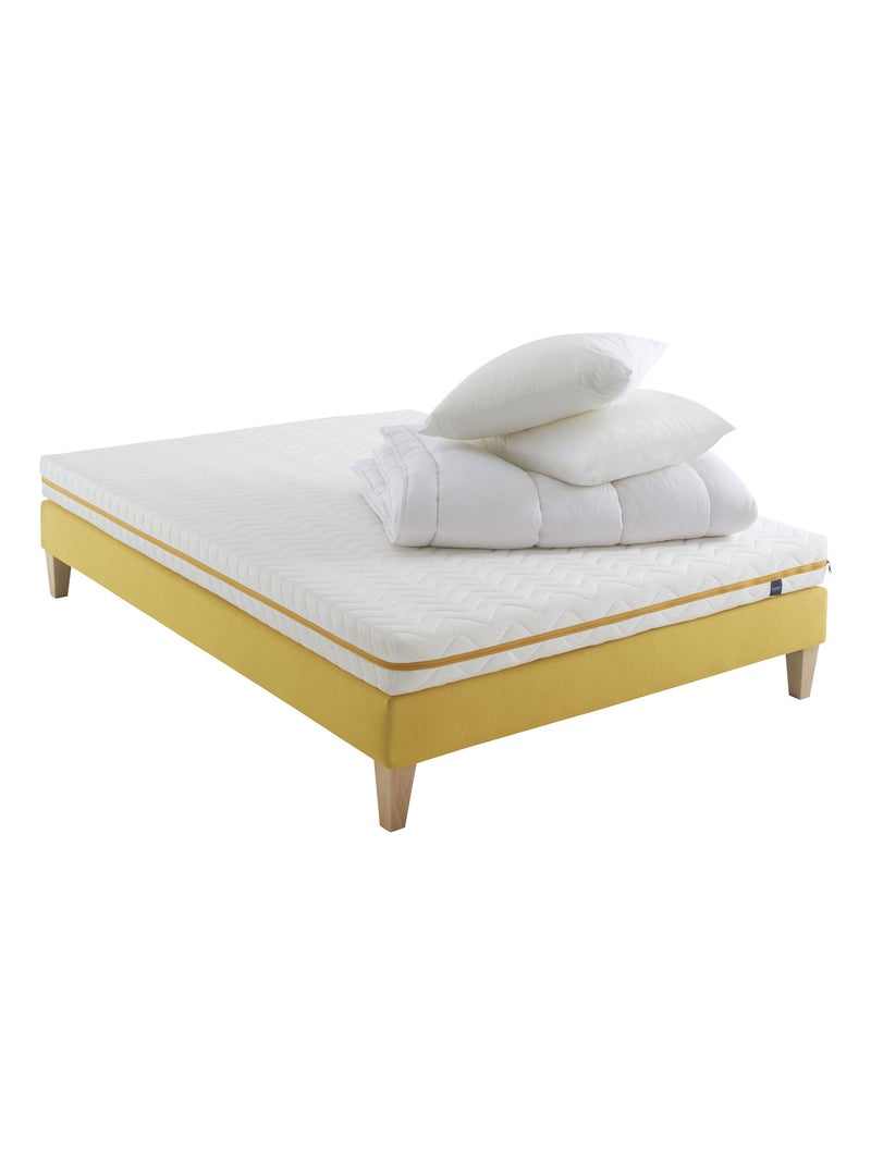 Ensemble matelas mousse, sommier, pieds, couette et oreiller Aurore 200 Blanc - Kiabi