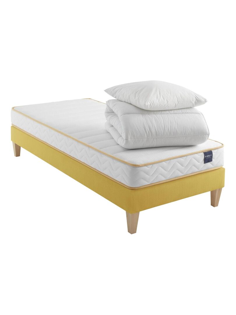 Ensemble matelas mousse, sommier, pieds, couette et oreiller Aurore 300 Blanc - Kiabi