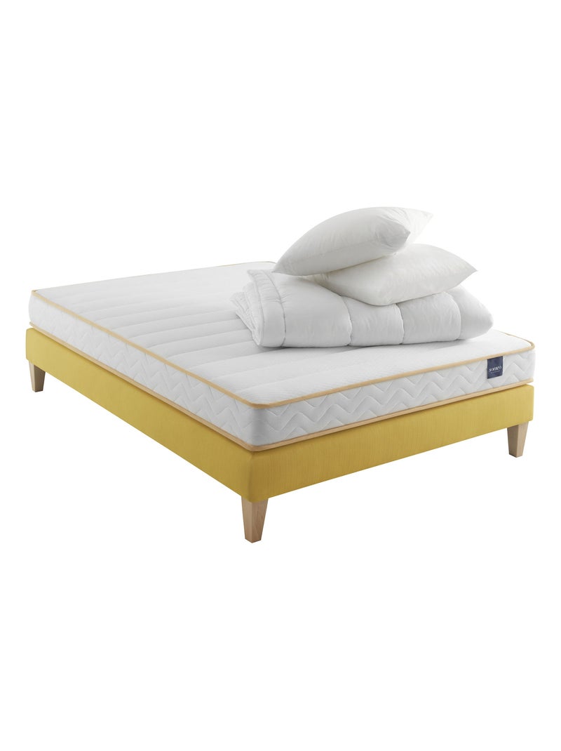 Ensemble matelas mousse, sommier, pieds, couette et oreiller Aurore 300 Blanc - Kiabi