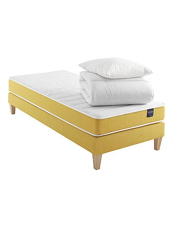 Ensemble matelas mousse, sommier, pieds, couette et oreiller Aurore 400