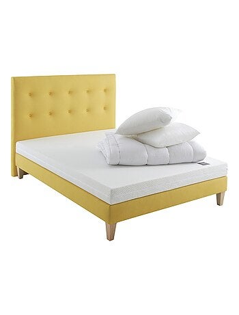 Ensemble matelas mousse, sommier, pieds, tête de lit, couette et oreiller Aurore 100