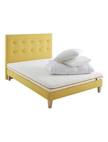 Ensemble matelas mousse, sommier, pieds, tête de lit, couette et oreiller Aurore 200