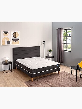 Ensemble matelas nano 5 zones SMART REPAIR, sommier MEDIANO gris fumé et pieds