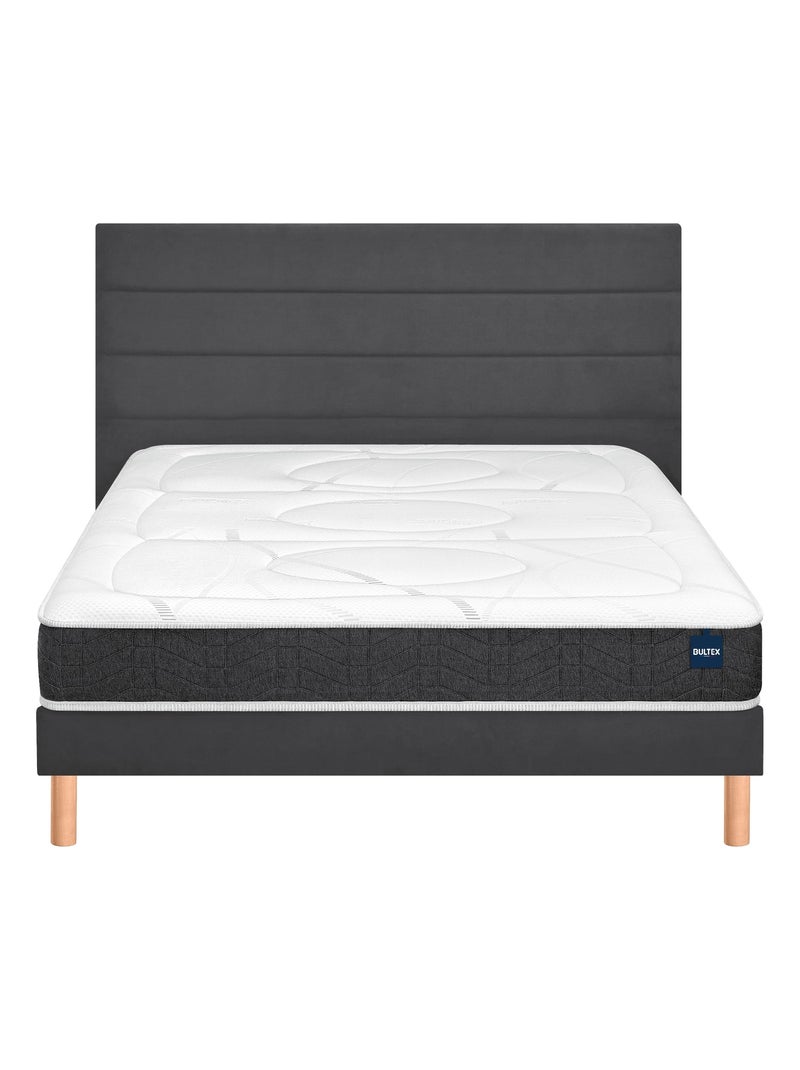 Ensemble matelas nano 5 zones SMART REPAIR, sommier MEDIANO gris fumé et pieds Blanc - Kiabi