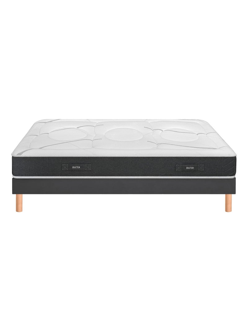 Ensemble matelas nano 5 zones SMART REPAIR, sommier MEDIANO gris fumé et pieds Blanc - Kiabi