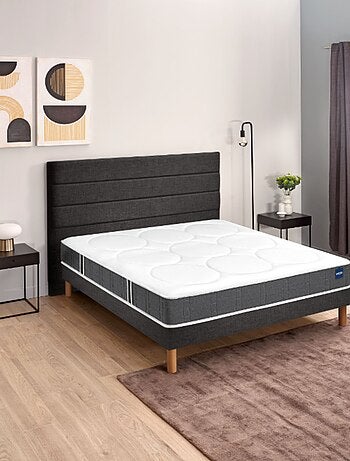 Ensemble matelas nano et mémoire de forme comforting, sommier vigoroso gris fumé et pieds