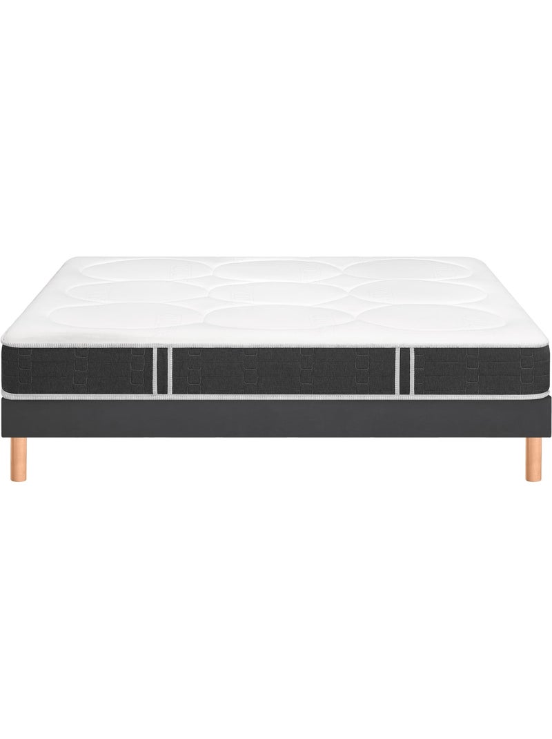 Ensemble matelas nano et mémoire de forme comforting, sommier vigoroso gris fumé et pieds Blanc - Kiabi