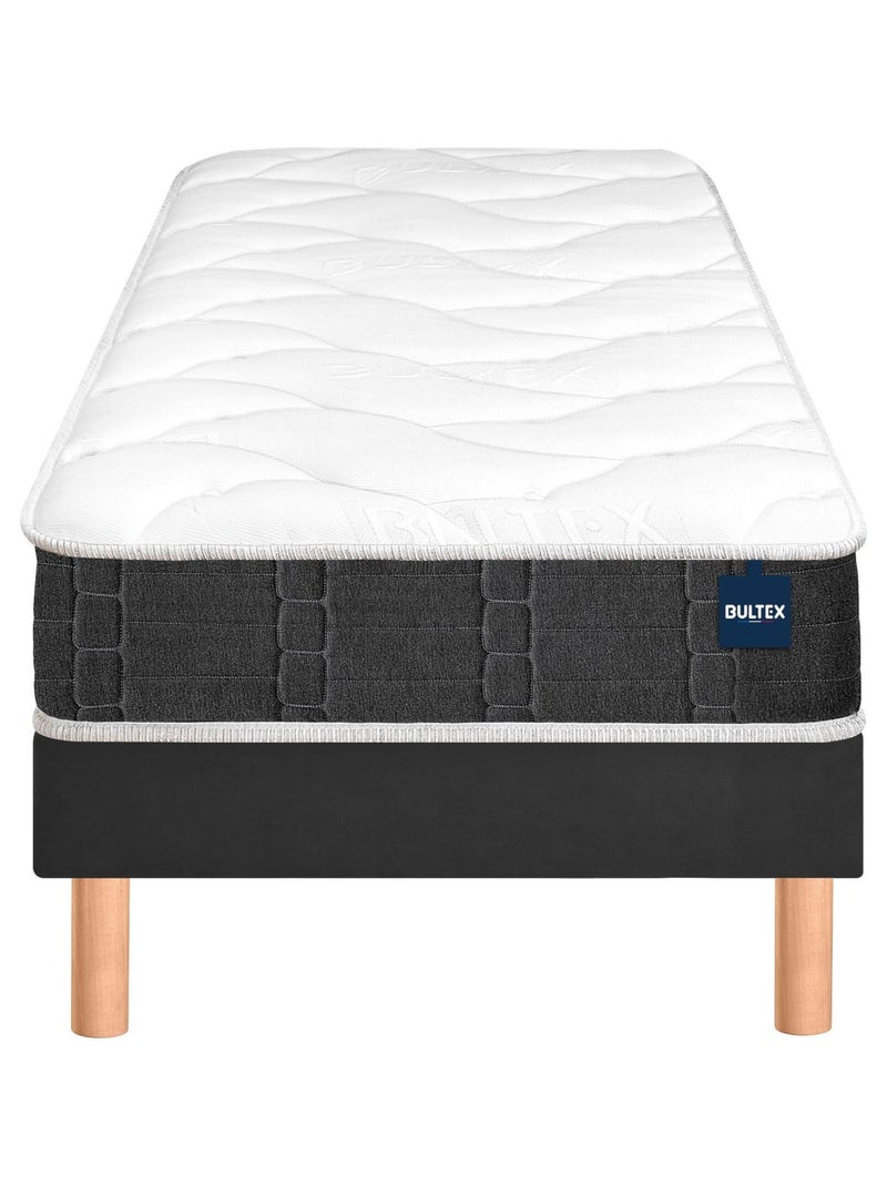 Ensemble matelas nano et mousse de confort SO GOOD, sommier Vigoroso gris fumé et pieds Blanc - Kiabi