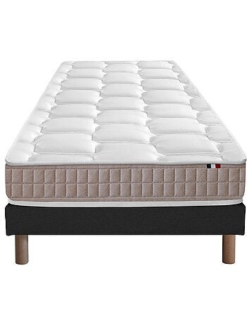 Ensemble matelas latex 100% 5 zones sommier bleu 90x190