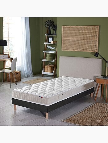 Ensemble matelas latex 100% 5 zones sommier bleu 90x190