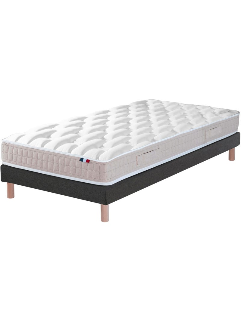 Ensemble matelas ORIGINEL latex 100% 5 zones sommier noir 80x200 gris anthracite - Kiabi