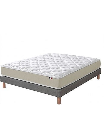 Ensemble matelas polylatex 80 kg/m3 et sommier tapissier gris