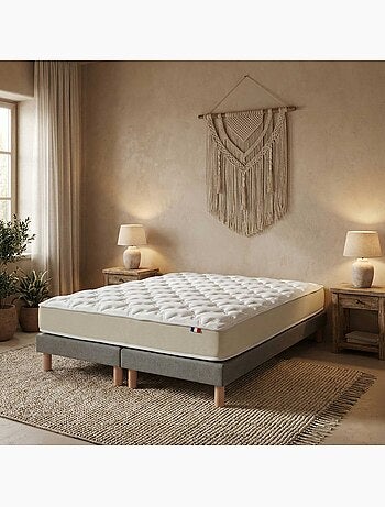 Ensemble matelas polylatex 80 kg/m3 et sommier tapissier gris