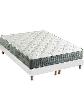 Ensemble + matelas Ressort 7 zones Face Hiver/Eté différente HYGGE Fabriqué en France - Blanc
