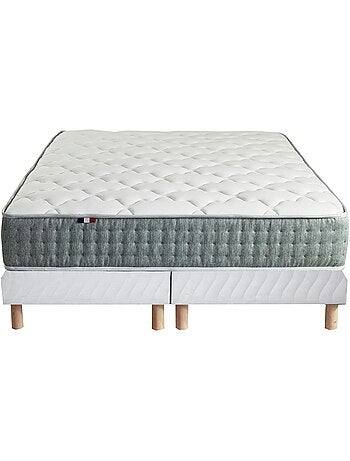 Ensemble + matelas Ressort 7 zones Face Hiver/Eté différente HYGGE Fabriqué en France - Blanc