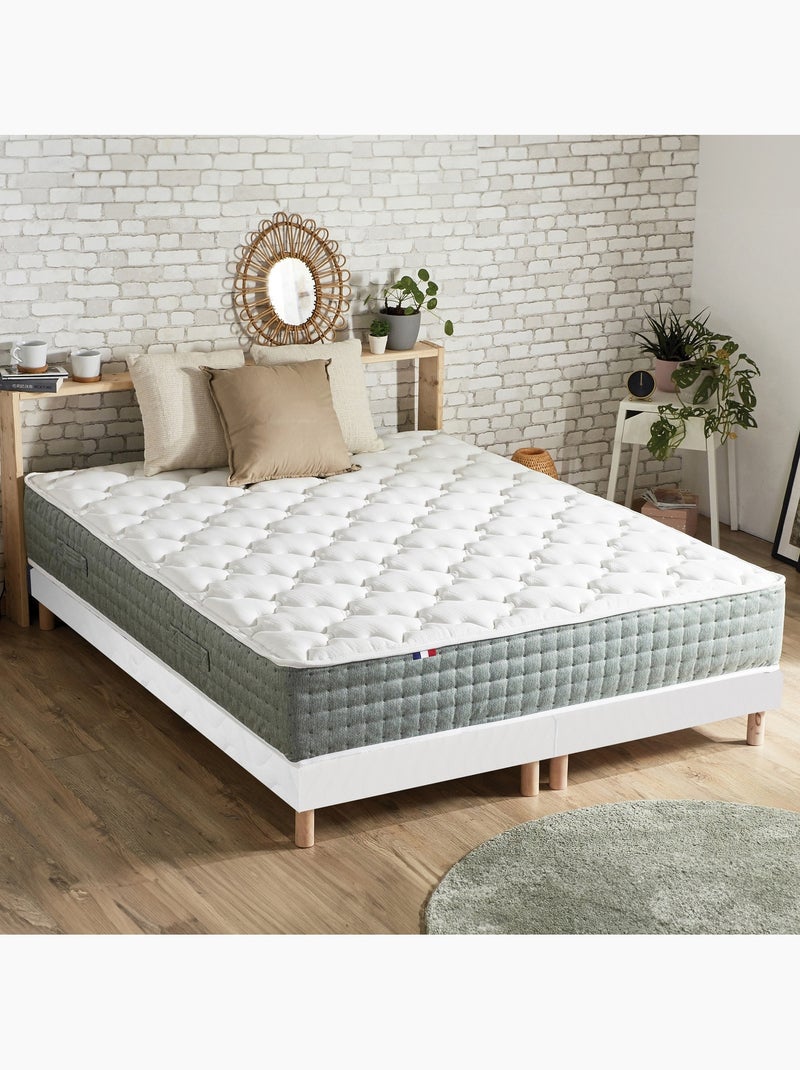 Ensemble + matelas Ressort 7 zones Face Hiver/Eté différente HYGGE Fabriqué en France - Blanc Blanc Vert - Kiabi