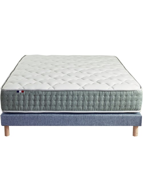 Ensemble + matelas Ressort 7 zones Face Hiver/Eté différente HYGGE Fabriqué en France - Bleu denim - Kiabi Ensemble + matelas Ressort 7 zones Face Hiver/Eté différente HYGGE Fabriqué en France - Bleu denim - Kiabi