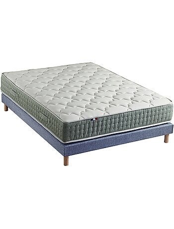 Ensemble + matelas Ressort 7 zones Face Hiver/Eté différente HYGGE Fabriqué en France - Blanc