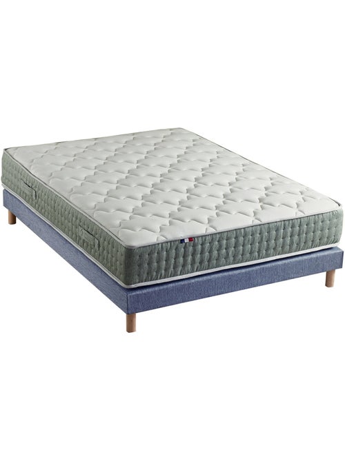 Ensemble + matelas Ressort 7 zones Face Hiver/Eté différente HYGGE Fabriqué en France - Bleu denim - Kiabi Ensemble + matelas Ressort 7 zones Face Hiver/Eté différente HYGGE Fabriqué en France - Bleu denim - Kiabi