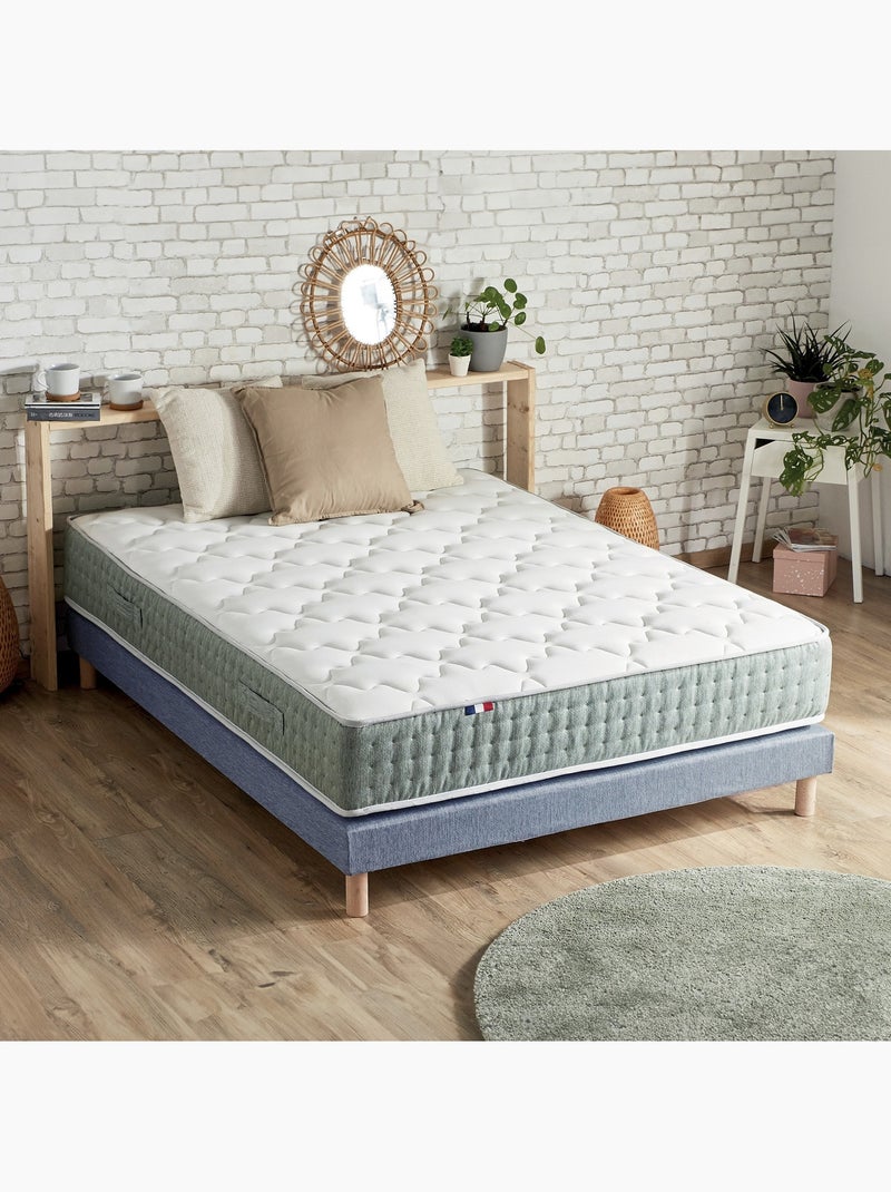 Ensemble + matelas Ressort 7 zones Face Hiver/Eté différente HYGGE Fabriqué en France - Bleu denim Blanc Bleu - Kiabi