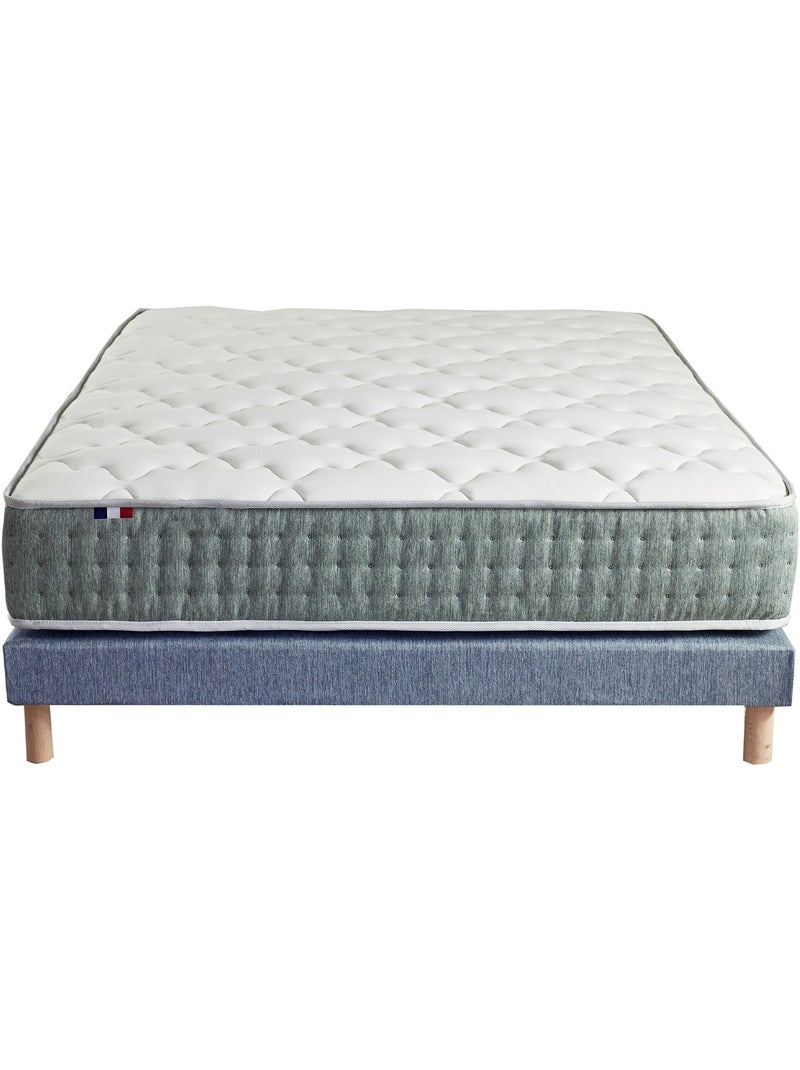 Ensemble + matelas Ressort 7 zones Face Hiver/Eté différente HYGGE Fabriqué en France - Bleu denim Blanc Bleu - Kiabi