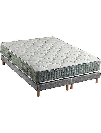 Ensemble + matelas Ressort 7 zones Face Hiver/Eté différente HYGGE Fabriqué en France - Blanc